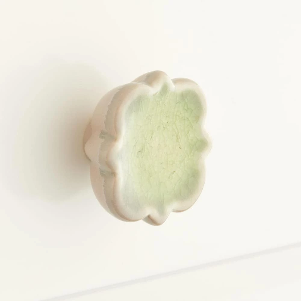 Signature Hardware Barreau 1-3/4 in. Porcelain Quatrefoil Cabinet Knob in Tea Green