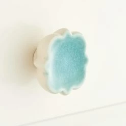 Signature Hardware Barreau 1-3/4 in. Porcelain Quatrefoil Cabinet Knob in Teal