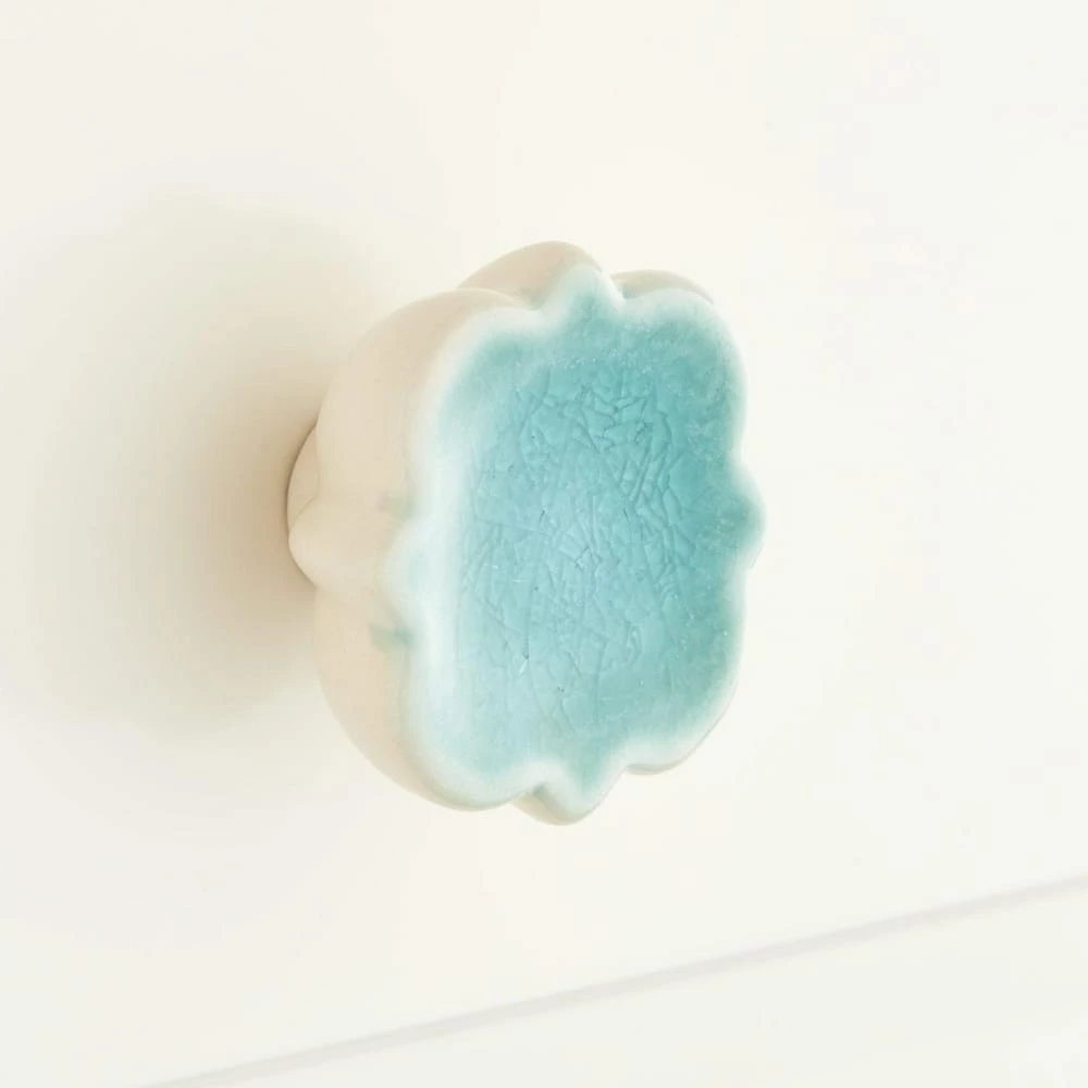 Signature Hardware Barreau 1-3/4 in. Porcelain Quatrefoil Cabinet Knob in Teal