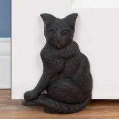 Signature Hardware Cat 7-5/8 in. Cast Iron Wedge Door Stop in Black Powder Coat