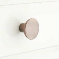 Signature Hardware 1-1/4 in. Brass Round Knob with Beveled Round Base Plate in Satin Brass