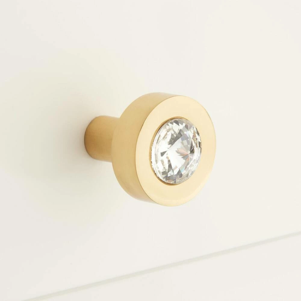 Signature Hardware Leon 1-1/4 in. Brass Round Cabinet Knob in Satin Brass