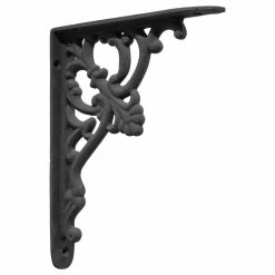 Signature Hardware Fleur de Lis 6 in. Cast Iron Shelf Bracket in Black Powder Coat