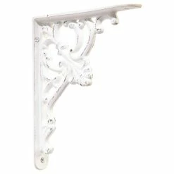 Signature Hardware Fleur de Lis 6 in. Cast Iron Shelf Bracket in Distressed White