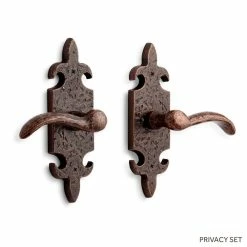 Signature Hardware Cousteau 2-3/4 in. Lever Privacy Interior Door Set Left Hand Lever Set in Antique Brass