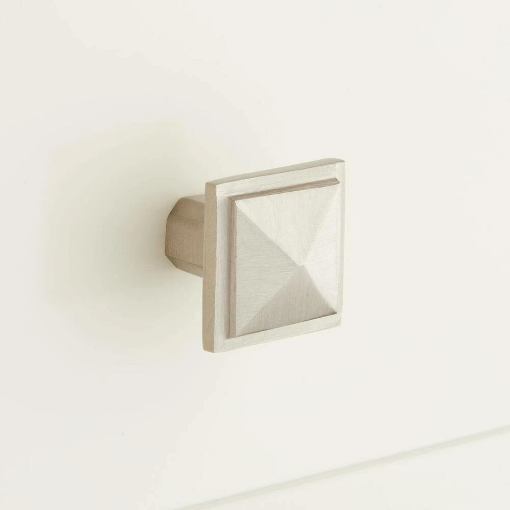 Signature Hardware Bresnick 1 in. Brass Pyramid Cabinet Knob in Brushed Nickel