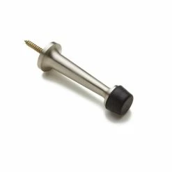 Signature Hardware Traditional 3 in. Brass Baseboard Door Bumper in Brushed Nickel