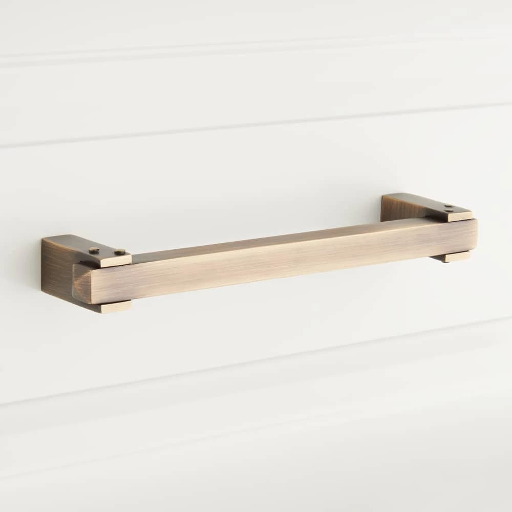Signature Hardware Hovland 7 in. Rectangular Cabinet Pull in Antique Brass