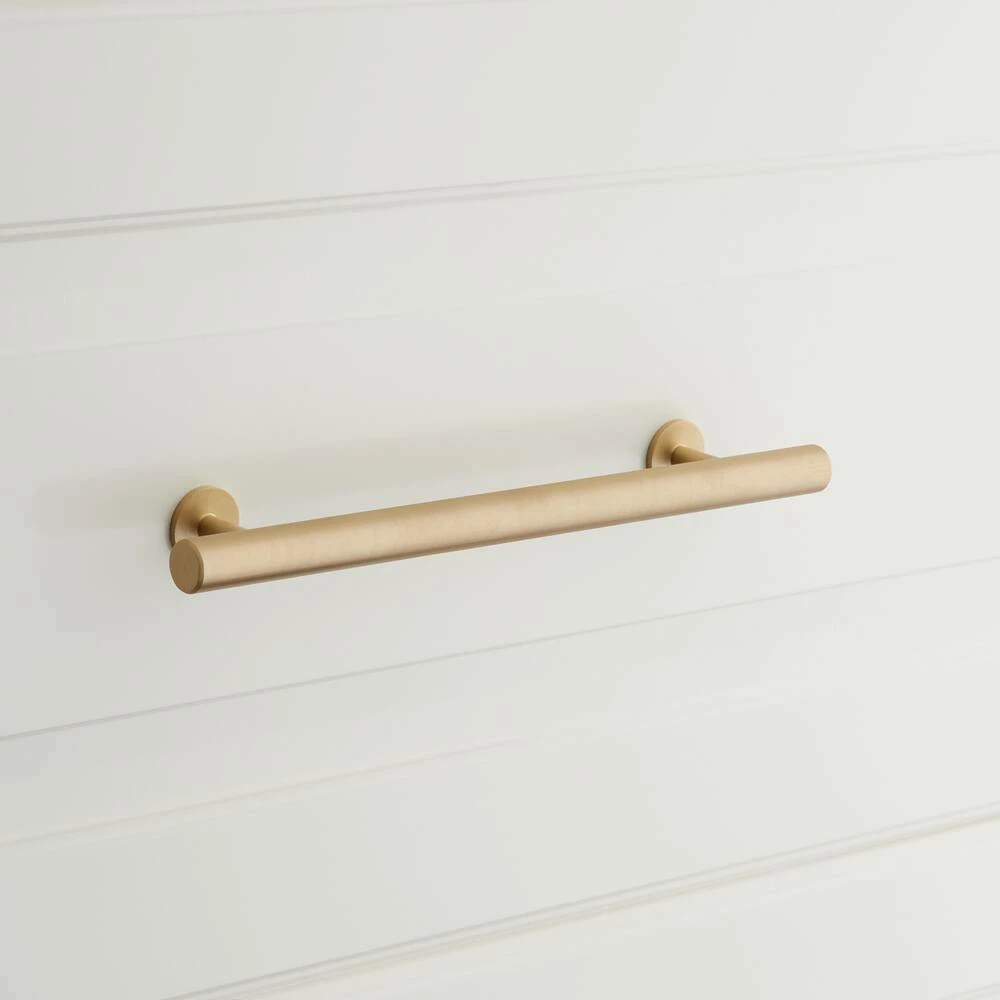 Signature Hardware Diehl 8 in. Adjustable Solid Brass Round Drawer Pull in Satin Brass