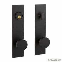 Signature Hardware Moceri Solid Brass Entrance Door Set Round Knob in Satin Black