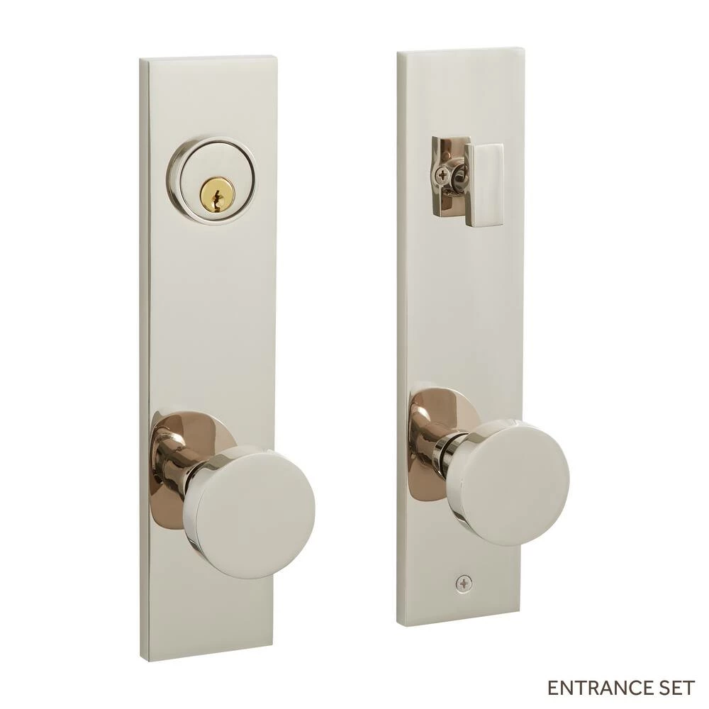 Signature Hardware Moceri Solid Brass Entrance Door Set Round Knob in Polished Nickel