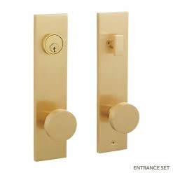 Signature Hardware Moceri Solid Brass Entrance Door Set Round Knob in Satin Brass