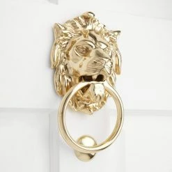 Signature Hardware Lion 5-1/8 in. Brass Door Knocker in Polished Brass