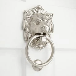 Signature Hardware Lion 5-1/8 in. Brass Door Knocker in Brushed Nickel