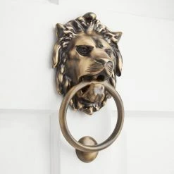 Signature Hardware Lion 5-1/8 in. Brass Door Knocker in Antique Brass
