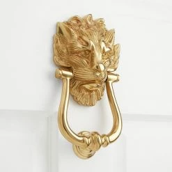 Signature Hardware Lion 4-3/4 in. Brass Door Knocker in Polished Brass