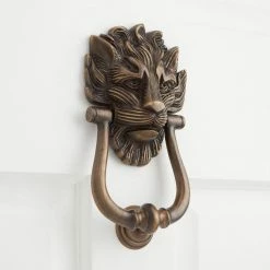 Signature Hardware Lion 4-3/4 in. Brass Door Knocker in Antique Brass