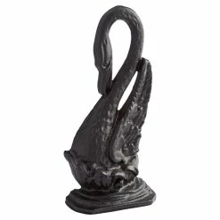 Signature Hardware Swan 15-1/8 in. Cast Iron Rubber Padded Door Stop in Glossy Black Powder Coat