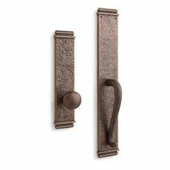 Signature Hardware Griggs Brass Entrance Set with Rectangular Dummy Door Knob in Antique Brass