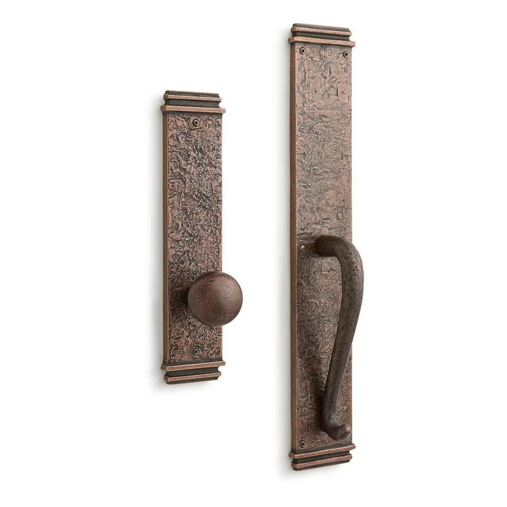 Signature Hardware Griggs Brass Entrance Set with Rectangular Dummy Door Knob in Antique Brass