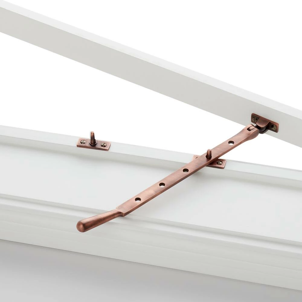 Signature Hardware 10 in. Solid Brass Casement Window Stay in Antique Copper