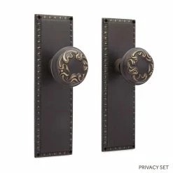 Signature Hardware Bachelet Brass Round Privacy Plate and Knob Set in Antique Brass