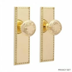 Signature Hardware Bachelet Brass Round Privacy Plate and Knob Set in Polished Brass