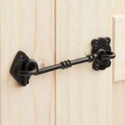 Signature Hardware 7-3/4 in. Hand Forged Iron Cabin Door Hook Latch in Black Powder Coat