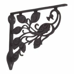 Signature Hardware Majestic Peacock 8 in. Cast Iron Shelf Bracket in Black Powder Coat