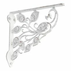 Signature Hardware Majestic Peacock 8 in. Cast Iron Shelf Bracket in Distressed White