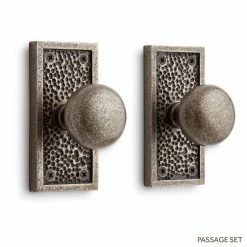 Signature Hardware Traeger 5-1/8 in. Brass Passage Door Set Knob 2-3/4 in. Backset in Satin Brass Passage