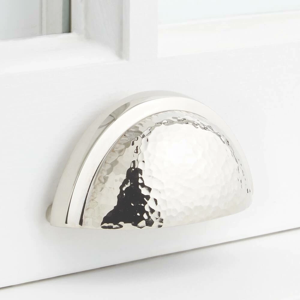 Signature Hardware 3-1/4 in. Hammered Bronze Cup Pull in Polished Nickel