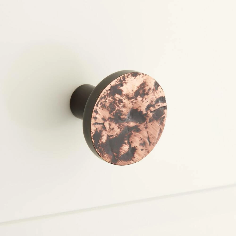 Signature Hardware Leaf Brass Round Cabinet Knob in Antique Brass