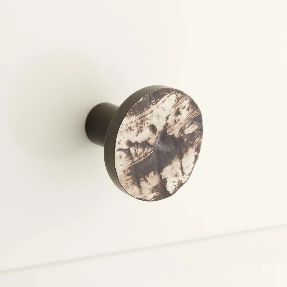 Signature Hardware Leaf Brass Round Cabinet Knob in Antique Copper