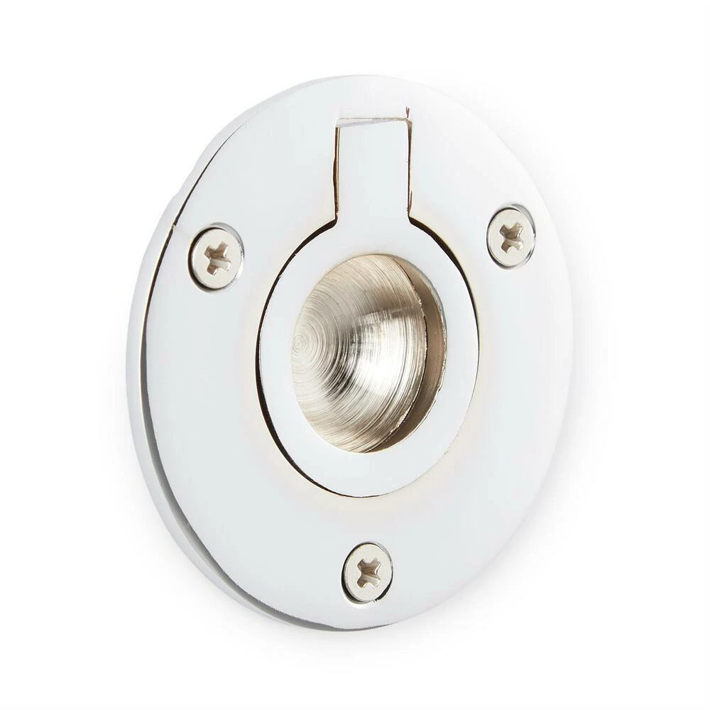 Signature Hardware 2 in. Brass Large Round Recessed Ring Pull in Brushed Nickel