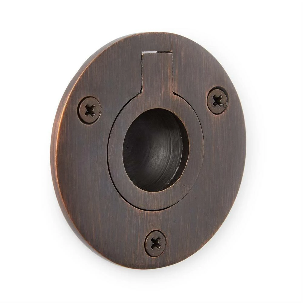 Signature Hardware Small Round Recessed Ring Pull in Polished Brass