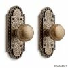 Signature Hardware Marconi 6-5/8 in. Brass Passage Door Set Knob 2-3/4 in. Backset in Satin Brass Passage