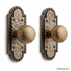 Signature Hardware Marconi 6-5/8 in. Brass Passage Door Set Knob 2-3/4 in. Backset in Satin Brass Passage