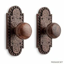 Signature Hardware Marconi 6-5/8 in. Brass Passage Door Set Knob 2-3/4 in. Backset in Antique Brass Passage