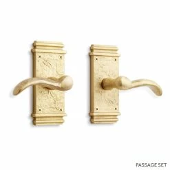 Signature Hardware Griggs Solid Brass Passage Door Set with Dual Lever Handle in Satin Brass