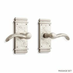 Signature Hardware Griggs Solid Brass Passage Door Set with Dual Lever Handle in Brushed Nickel