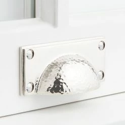 Signature Hardware Hammered Bronze Rectangular Cup Pull in Polished Nickel