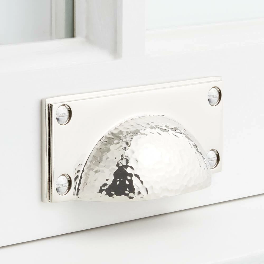 Signature Hardware Hammered Bronze Rectangular Cup Pull in Polished Nickel