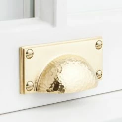 Signature Hardware Hammered Bronze Rectangular Cup Pull in Polished Bronze
