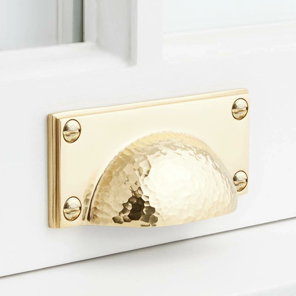 Signature Hardware Hammered Bronze Rectangular Cup Pull in Polished Bronze