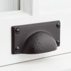 Signature Hardware Hammered Bronze Rectangular Cup Pull in Aged Bronze