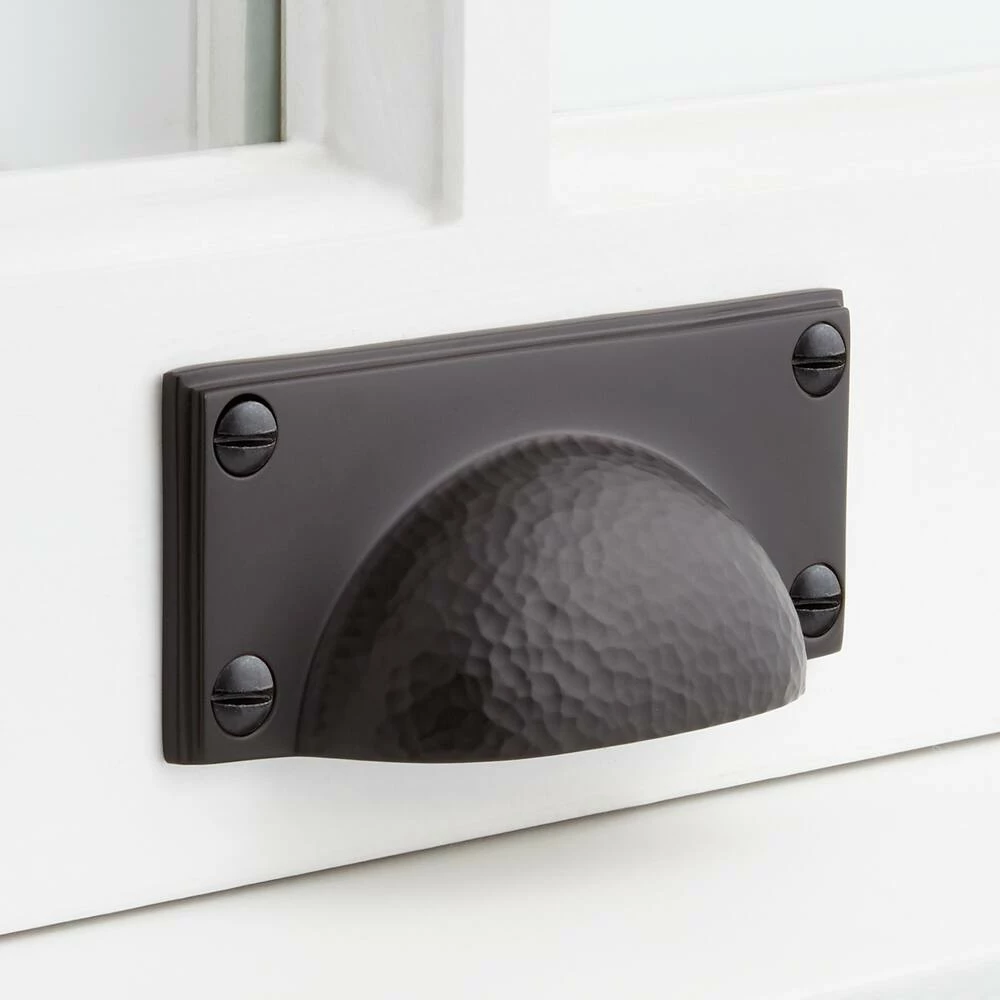 Signature Hardware Hammered Bronze Rectangular Cup Pull in Aged Bronze