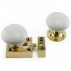 Signature Hardware Small Solid Brass Rim Lock Latch Set with Left Hand Knob in White with Polished Brass