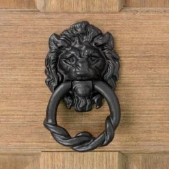 Signature Hardware Lion 3-5/8 in. Hand Forged Iron Door Knocker in Black Powder Coat