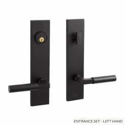 Signature Hardware Tolland Brass Handle Entrance Door Set Lever in Satin Black